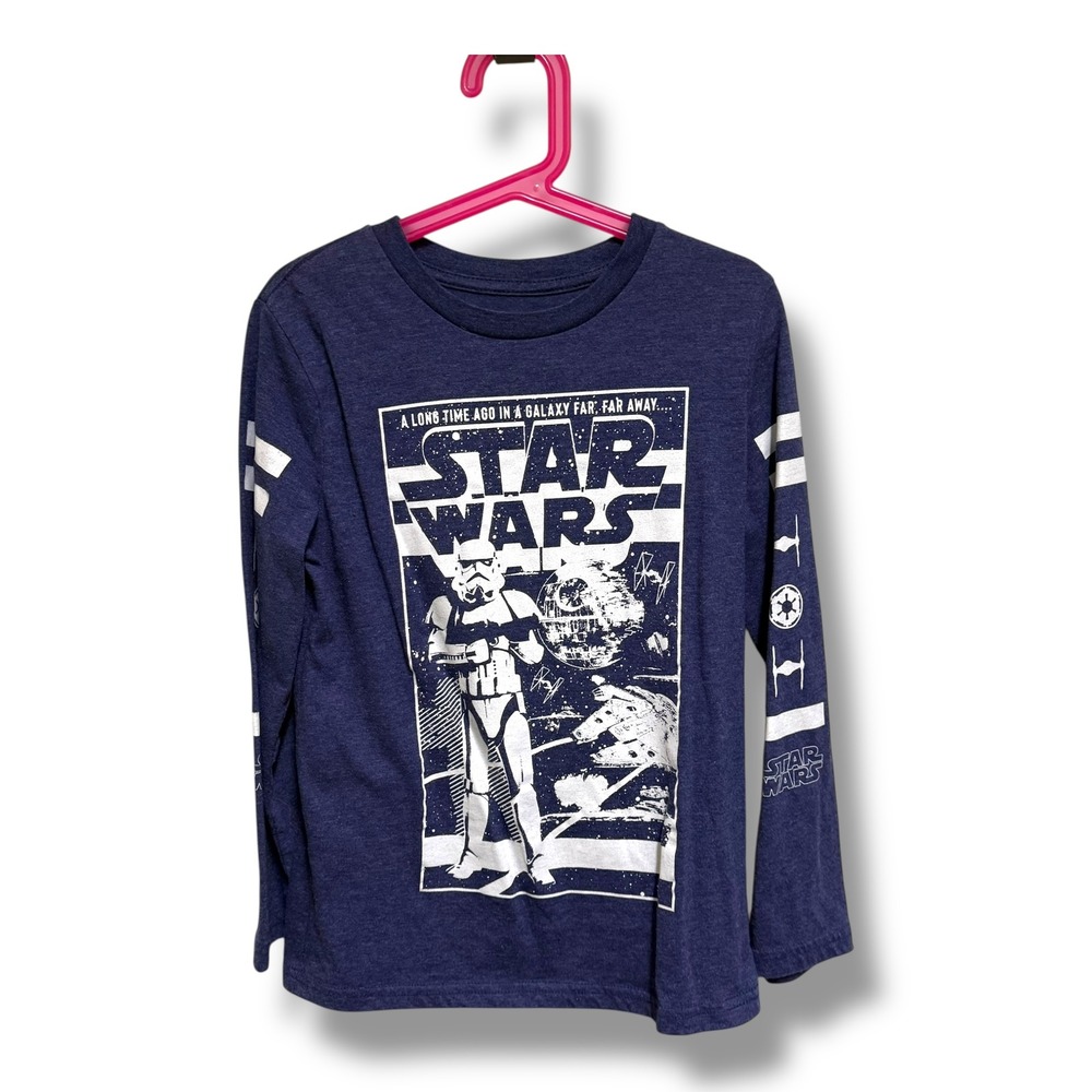 Star‎ Wars Boys Stormtrooper Death Star Long Sleeve Graphic T-Shirt Navy Blue S